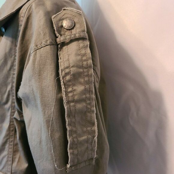 American Rag Olive Green Military Utility Jacket Sm Button Front Epaulette Crop - Picture 4 of 10